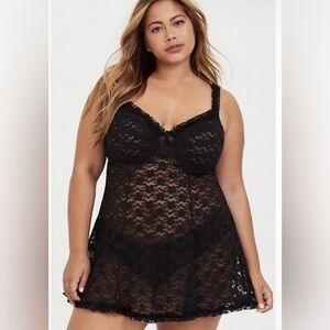 Women's SZ 6 Torrid Curve Black Underwire Lace Babydoll